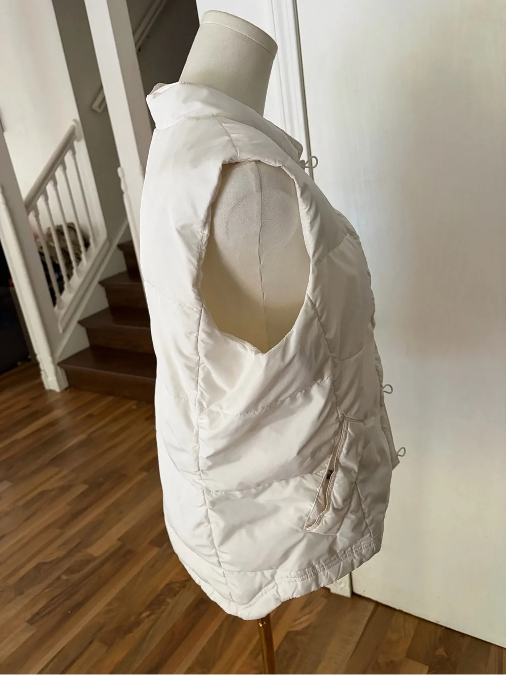 Y2K J. Crew Off-White Quilted Button-Front Puffer Vest, Large, EUC